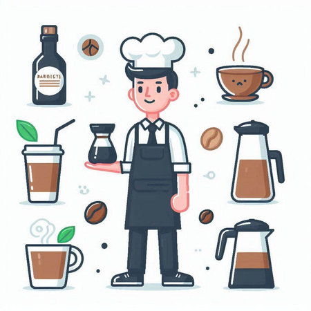 Coffee shop concept. Vector illustration in flat cartoon style.のイラスト素材