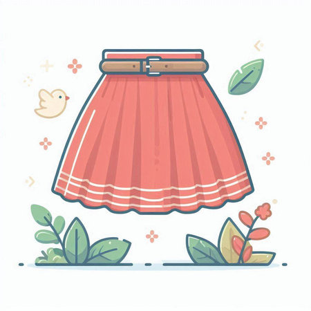 Vector illustration of a skirt with floral elements. Flat cartoon style.のイラスト素材
