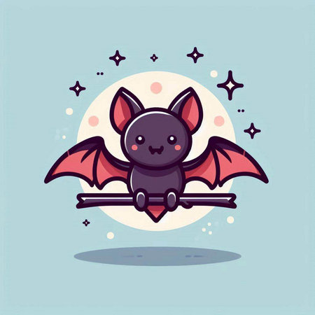 Cute bat flying in the night sky. Vector cartoon illustration.のイラスト素材
