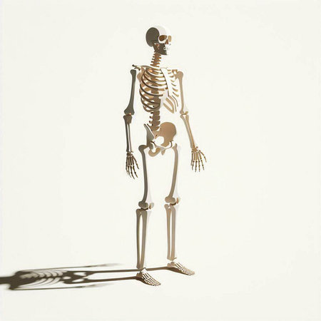 Human skeleton with shadow on a white background. 3d illustration.のイラスト素材