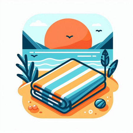 Towel on the beach in flat style. Vector illustration.のイラスト素材