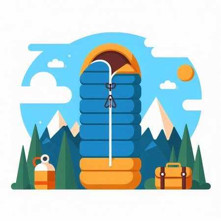 Camping in the mountains. Vector illustration in flat style design.のイラスト素材