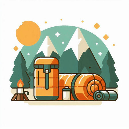 Camping in the mountains. Vector illustration of a flat design.のイラスト素材