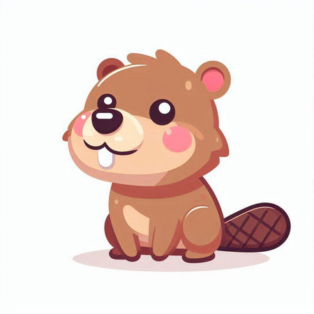 Cute cartoon beaver. Vector illustration isolated on white background.のイラスト素材