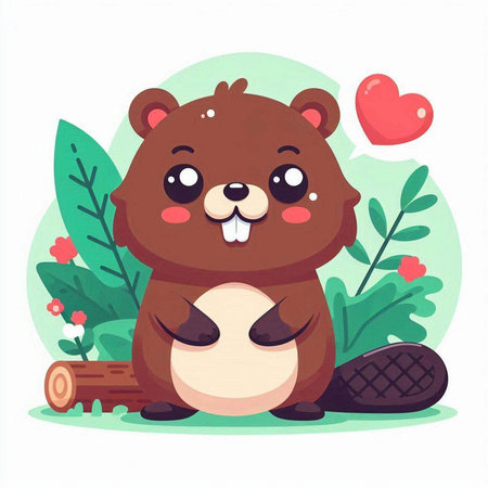 Cute cartoon beaver with a ball in his hands. Vector illustration.のイラスト素材