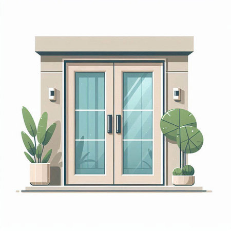 Facade of a modern house. Vector illustration in flat style.のイラスト素材