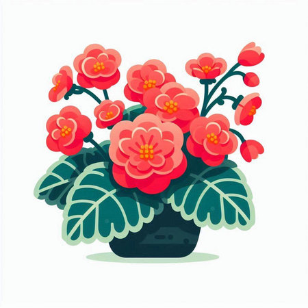 Flower pot with red flowers on a white background. Vector illustration.のイラスト素材