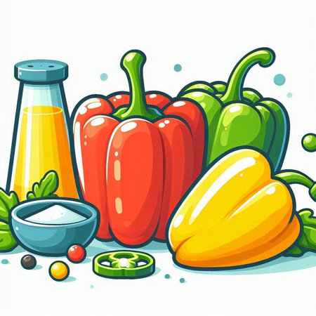 Vegetables and spices on white background. Vector cartoon illustration.のイラスト素材