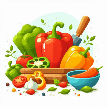 Vegetables and fruits vector illustration. Fresh and healthy food, vegetarian diet.のイラスト素材