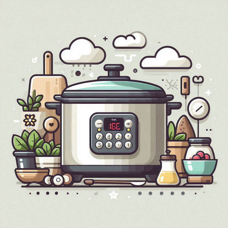 Vector illustration of modern flat style cooking concept. Colorful illustration of kitchen equipment.のイラスト素材
