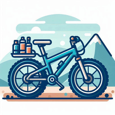 Bicycle in the mountains. Flat style vector illustration on white background.のイラスト素材
