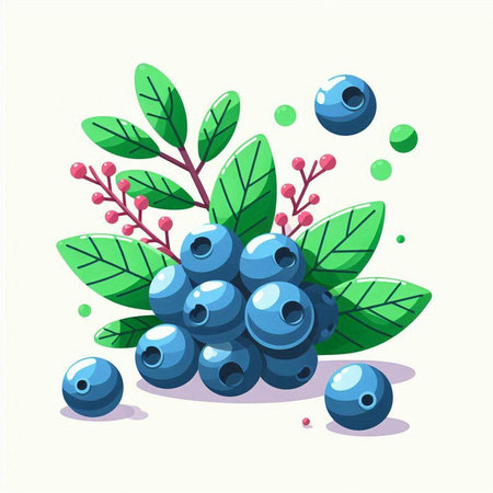 Bunch of blueberries with leaves and berries. Vector illustration.のイラスト素材