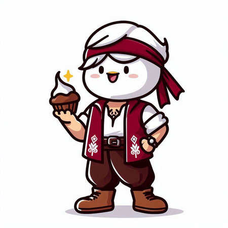 Cute snowman with ice cream in hand. Vector illustration.のイラスト素材