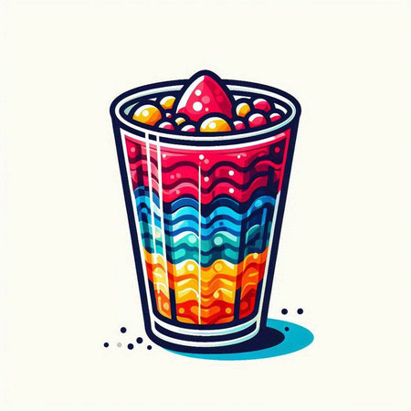 Colorful ice cream in a glass. Vector illustration in cartoon style.のイラスト素材
