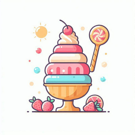 Ice cream icon in flat style isolated on white background. Vector illustration.のイラスト素材