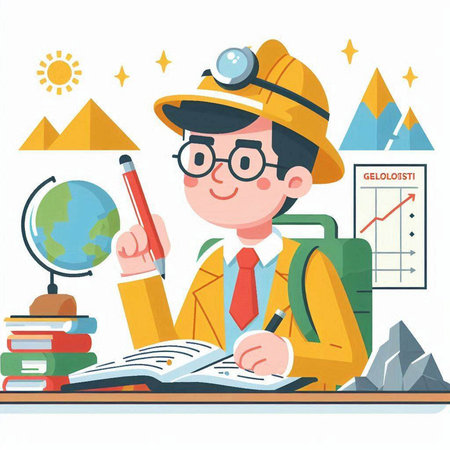 Vector illustration of a teacher in a hat, glasses, a backpack and a notebook.のイラスト素材