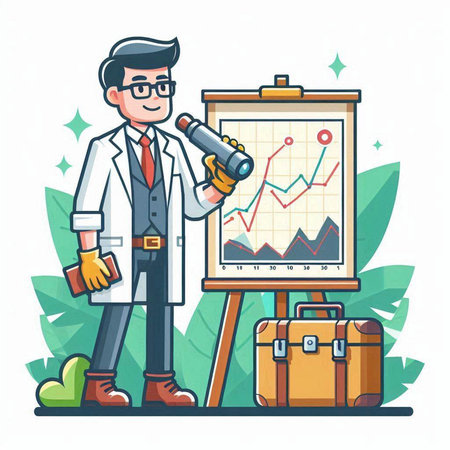 Scientist with a gun in his hand. Vector illustration on white background.のイラスト素材