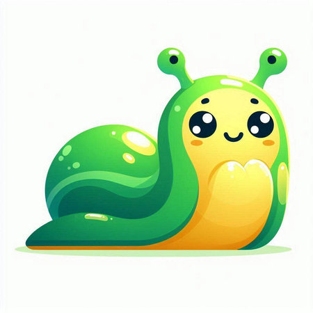 Cute cartoon green snail isolated on white background. Vector illustration.のイラスト素材