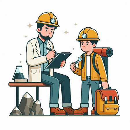 Engineer and engineer working at the construction site. Vector illustration.のイラスト素材