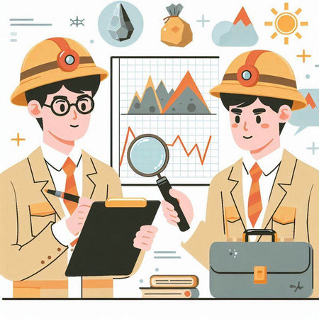 Businessman and engineer working on project in office. Vector illustration.のイラスト素材