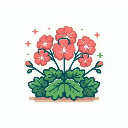 Flowerpot with geraniums. Vector illustration in flat styleのイラスト素材