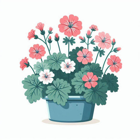 Flowerpot with geraniums and geraniums. Vector illustration.のイラスト素材