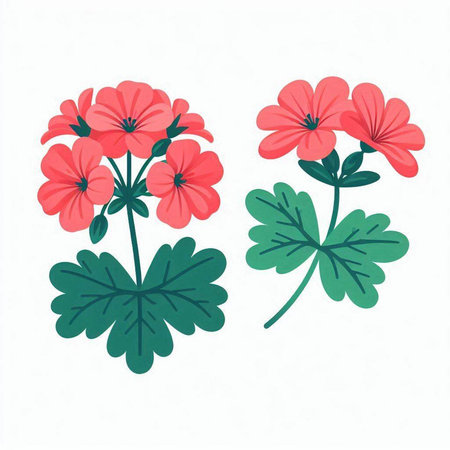 Pink geranium flowers isolated on white background. Hand drawn vector illustration.のイラスト素材