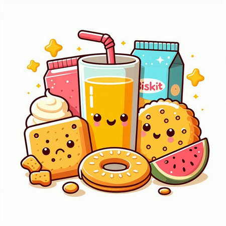 Cute vector illustration of a set of food and drink for childrenのイラスト素材