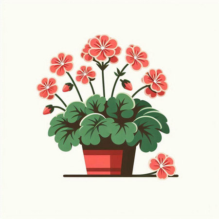 Flowerpot with geraniums on a white background. Vector illustration.のイラスト素材