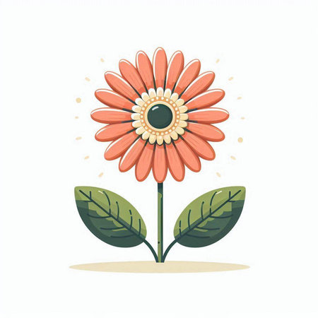 Flower with leaves and petals. Hand drawn vector illustration.のイラスト素材