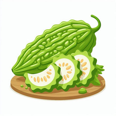 Bitter melon isolated on a white background. Vector illustration.のイラスト素材