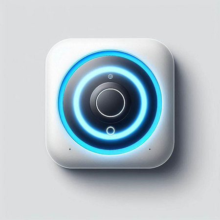 Blue button on white background. 3d rendering. Computer digital drawing.のイラスト素材