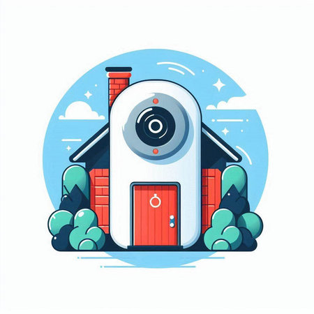 Vector illustration of modern house with security camera in flat design style.のイラスト素材
