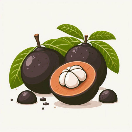 Sapodilla fruit vector illustration. Fresh mangosteen fruitのイラスト素材