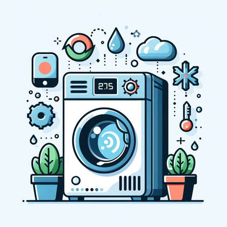 Washing machine. Laundry service. Flat vector illustration.のイラスト素材