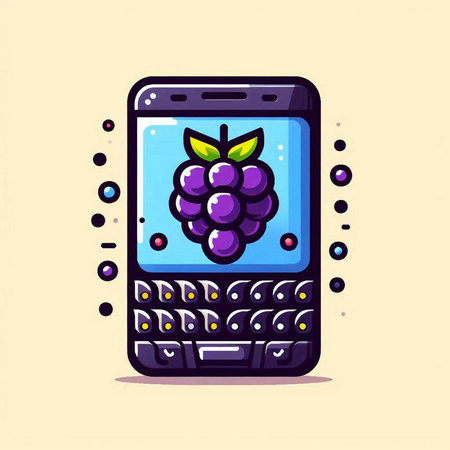 Mobile phone with grapes on screen. Vector illustration in cartoon style.のイラスト素材