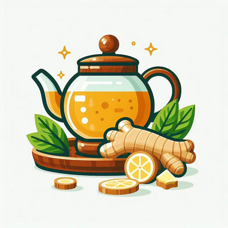 Herbal tea with ginger, lemon and mint. Vector illustration.のイラスト素材
