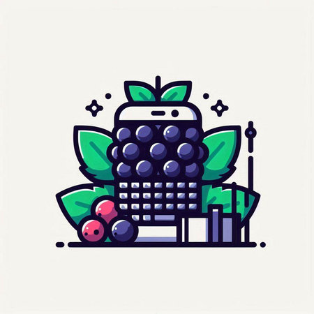 Bunch of blackberries in a basket. Vector flat illustration.のイラスト素材