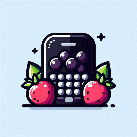 Calculator and strawberries. Vector illustration in flat cartoon style.のイラスト素材