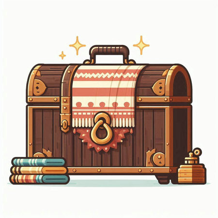 Treasure chest. Vector illustration of a treasure chest isolated on white background.のイラスト素材