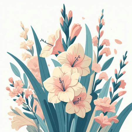 Floral background with lily flowers. Hand drawn vector illustration.のイラスト素材
