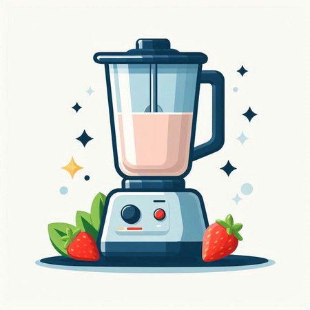 Illustration of a blender with strawberries on a white background. Flat style.のイラスト素材