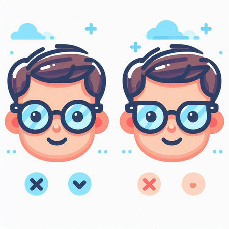 Cute cartoon man with glasses. Vector illustration in flat style.のイラスト素材