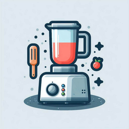 Illustration of a blender with a strawberry. Flat style vector illustration.のイラスト素材