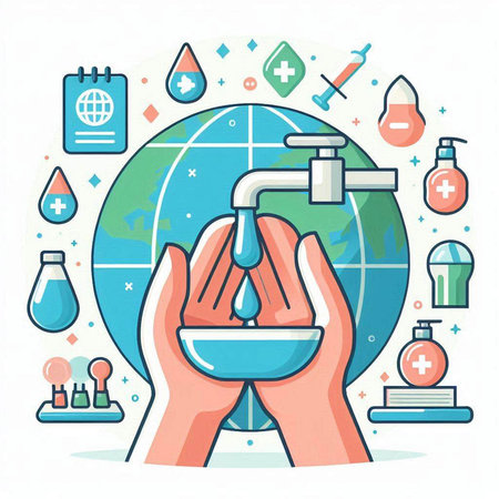 Washing hands with soap. Hygiene concept. Vector illustration.のイラスト素材