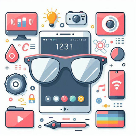 Smartphone, tablet, glasses, camera and other gadgets. Vector illustrationのイラスト素材
