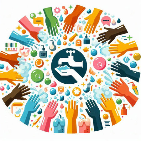 Vector illustration of washing hands with sanitizer. Hygiene concept.のイラスト素材