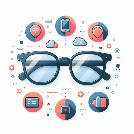 Modern flat design vector illustration concept of eyeglasses and social media icons.のイラスト素材