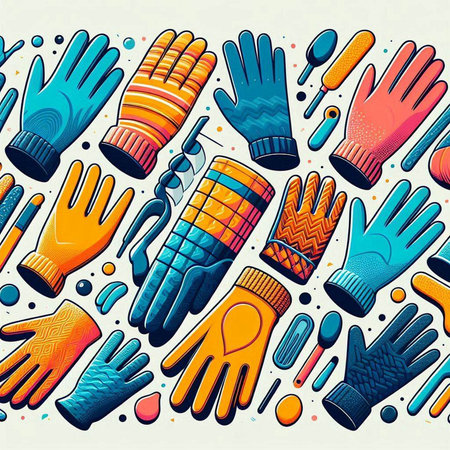 Seamless pattern with hand drawn gloves and tools. Vector illustrationのイラスト素材