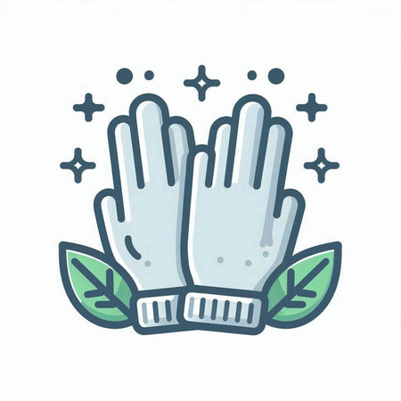 Gloves and green leaves. Vector illustration in doodle style.のイラスト素材